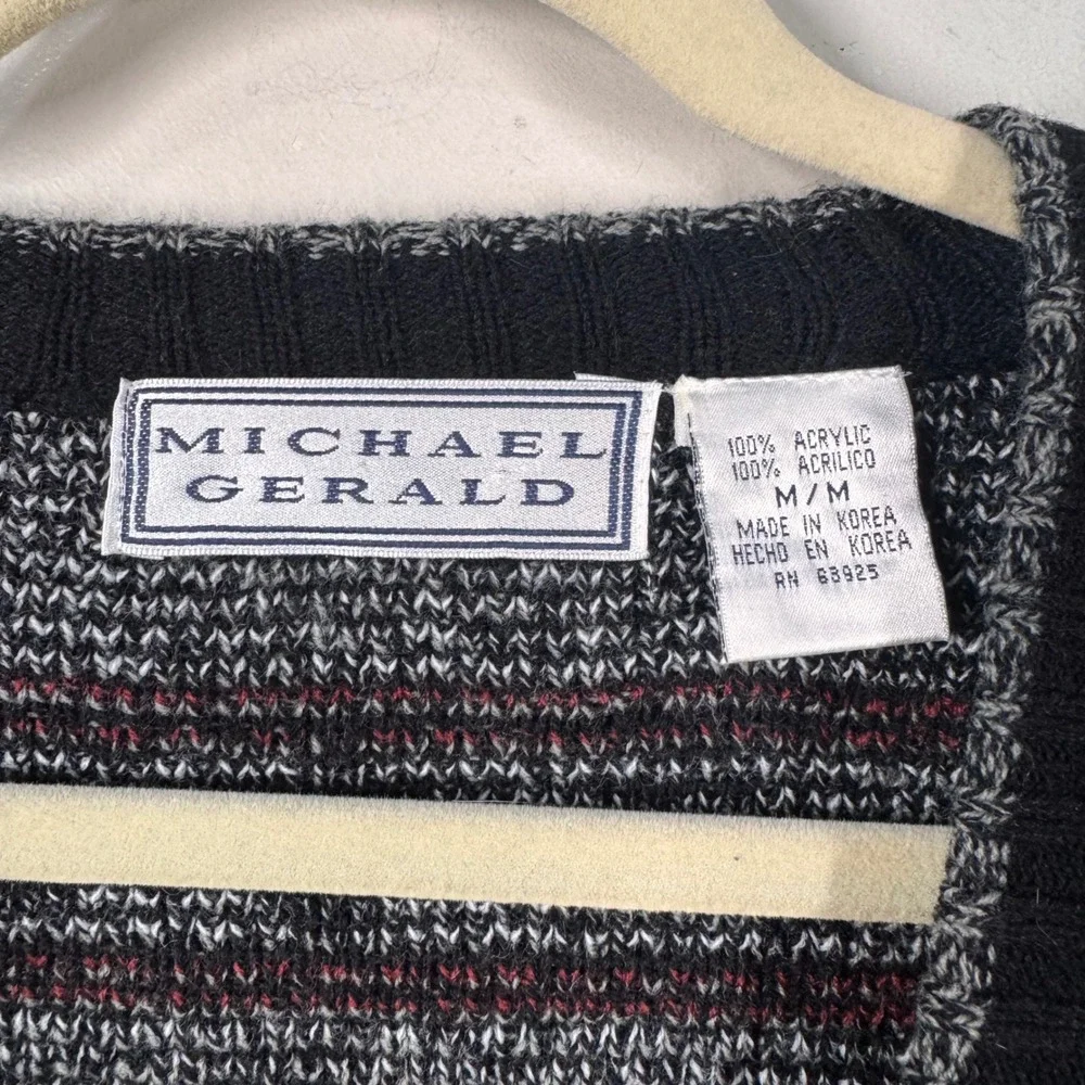 Michael Gerald Vintage Mens Cardigan Sweater Gray Geometric Knit Size M